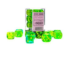 Chessex Dice CHX 26666 16mm D6 Translucent - Green-Teal w/ Yellow Set of 12